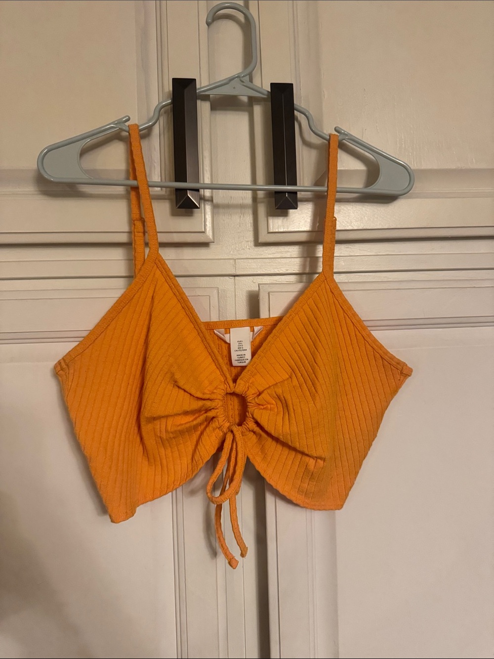H&M Orange Ribbed Tie-Front Crop Camisole